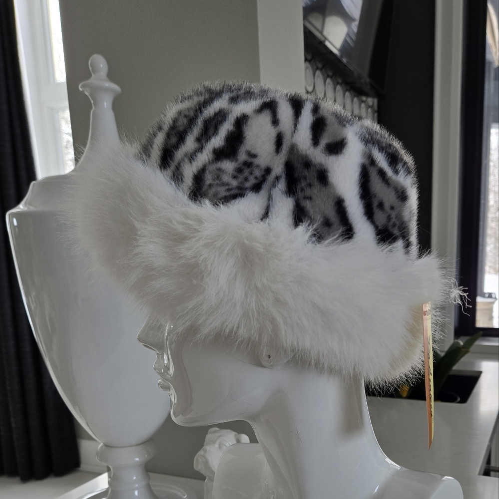 Faux Fur Animal Print Hat NWT